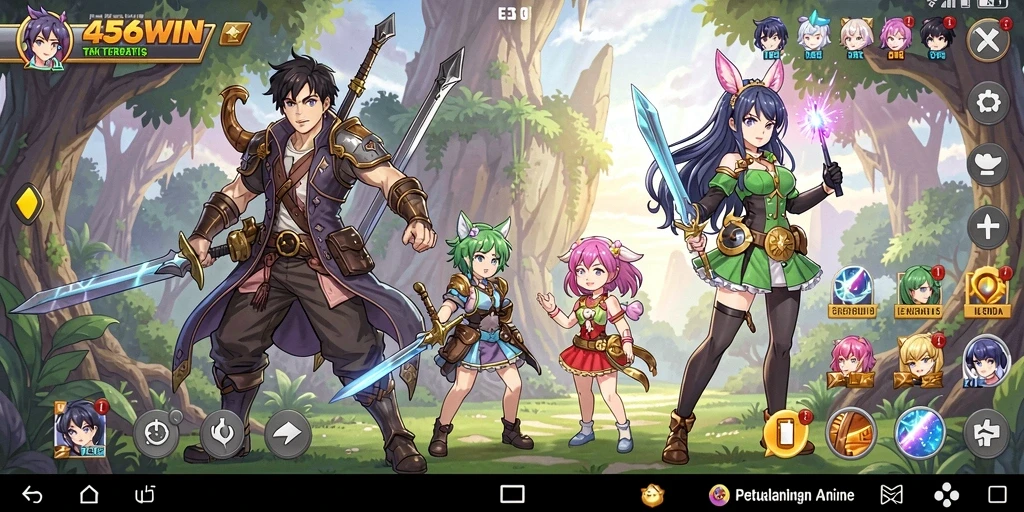Tampilan gameplay seru dengan karakter anime yang dinamis.