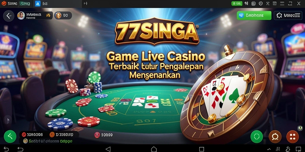 Screenshot gameplay 77SINGA menunjukkan dealer profesional dan atmosfer permainan Live Casino.