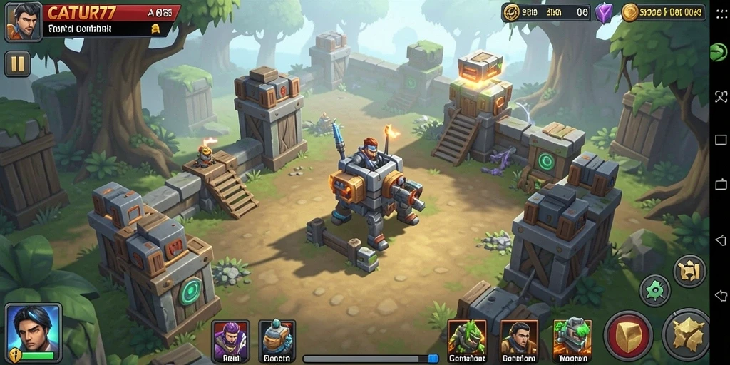 Tampilan aksi seru dalam permainan Tower Defense CATUR777.