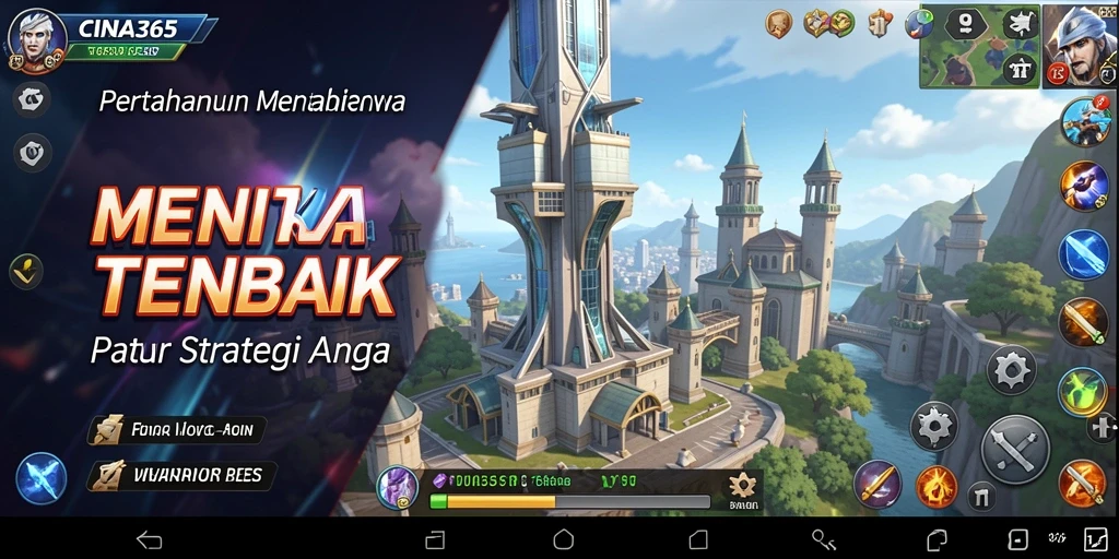 Tampilan gameplay CINA365 dengan menara pertahanan yang menakjubkan.