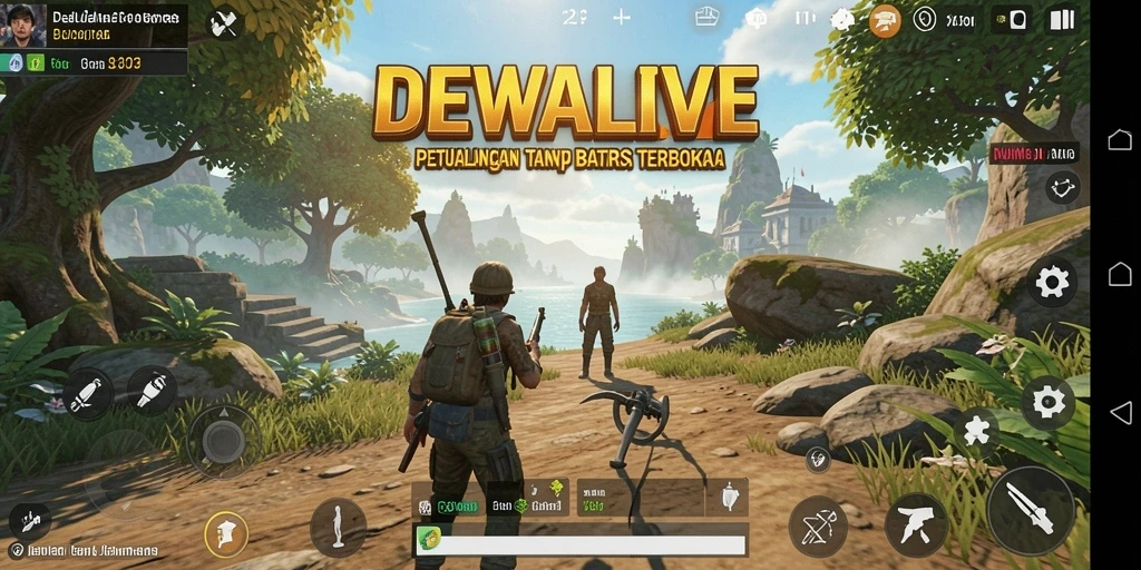 Tangkapan layar gameplay DEWALIVE yang menunjukkan eksplorasi dunia terbuka.