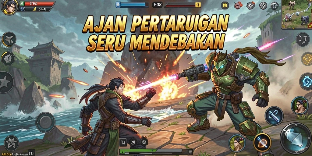 Tampilan gameplay F08 dengan aksi seru dan karakter bertarung.