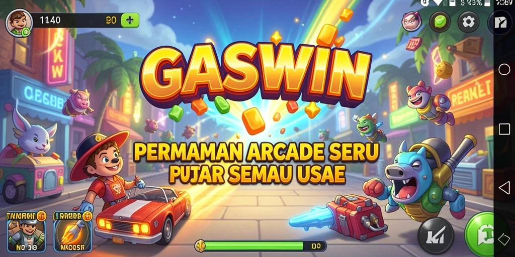Screenshot GASWIN menampilkan gameplay Arcade yang seru dan penuh warna.
