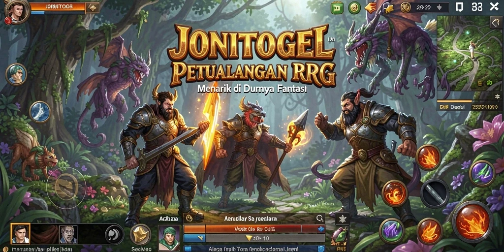 Tampilan gameplay RPG JONITOGEL yang penuh aksi dan petualangan.