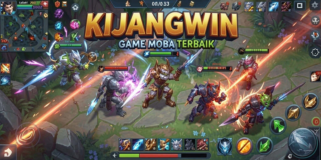 Tampilan gameplay seru dalam KIJANGWIN dengan pertarungan tim strategis.