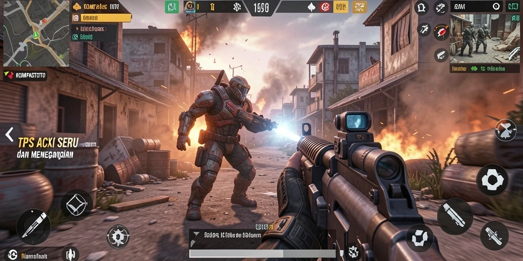 Tampilan gameplay seru dalam KOMPASTOTO dengan aksi TPS yang mendebarkan.