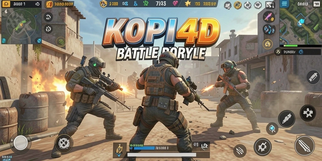 Tangkapan layar KOPI4D menampilkan aksi pertempuran sengit dalam gameplay Battle Royale.