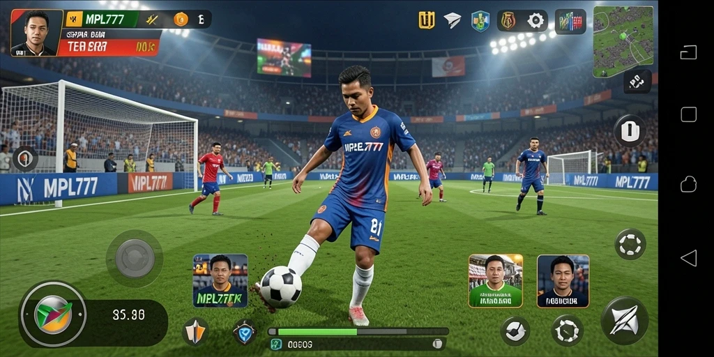 Tampilan gameplay MPL777 dengan aksi seru di lapangan sepak bola.