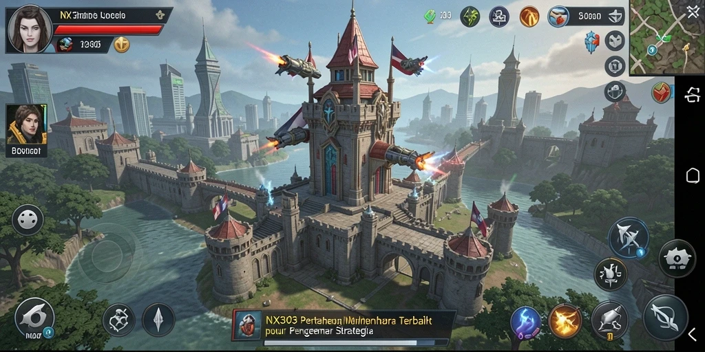 Screenshot gameplay NX303 yang menunjukkan aksi Tower Defense yang mendebarkan.