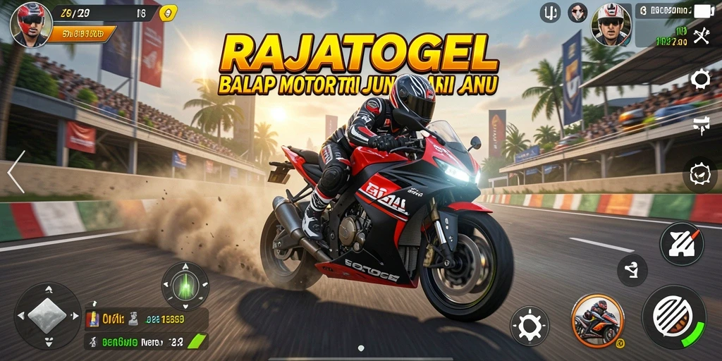 Tampilan gameplay balap motor yang mendebarkan di RAJATOGEL.