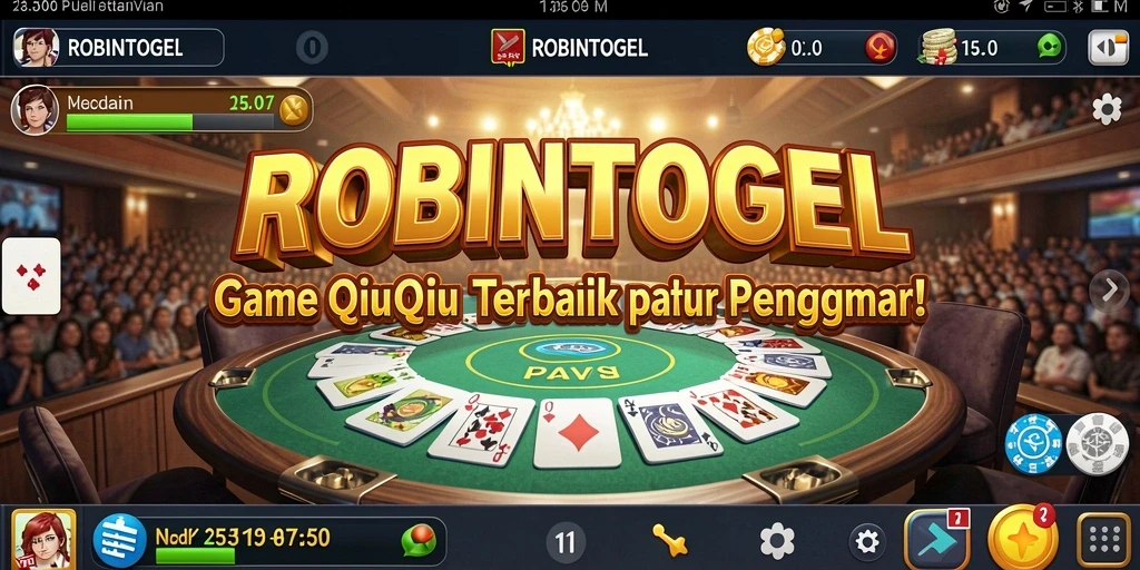 Screenshot gameplay ROBINTOGEL menampilkan suasana permainan QiuQiu yang seru.