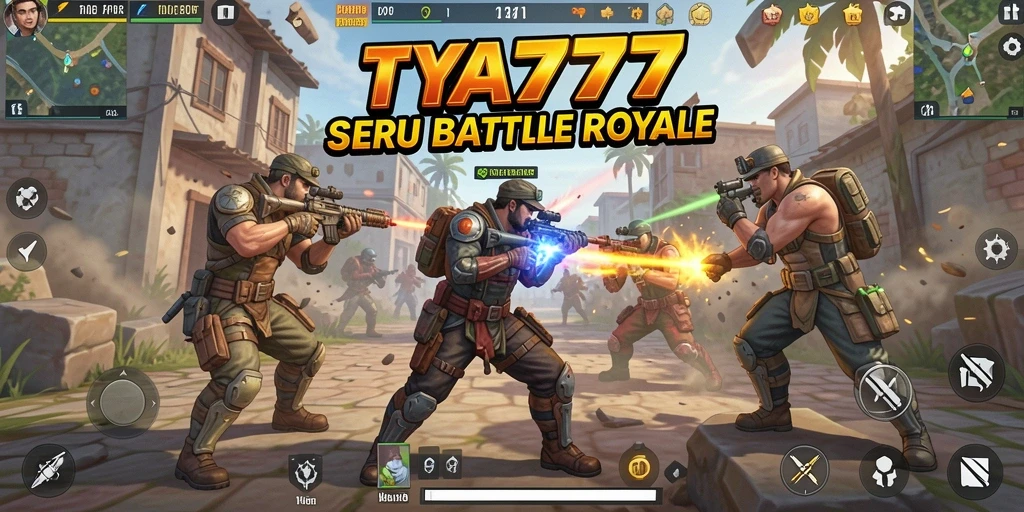 Tampilan utama gameplay TYA777 dengan aksi pertarungan Battle Royale yang mendebarkan.